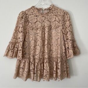 Kate Spade Top Women Small Pink Blush Floral Lace Poppy Boho Cottagecore Peasant